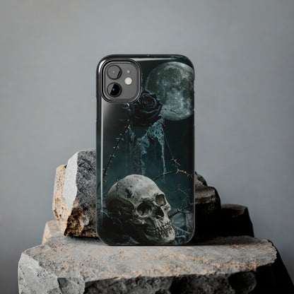 Gothic Skull and Black Rose Phone Case for iPhone - Lightweight, Impact Resistant, Wireless Charging Compatible