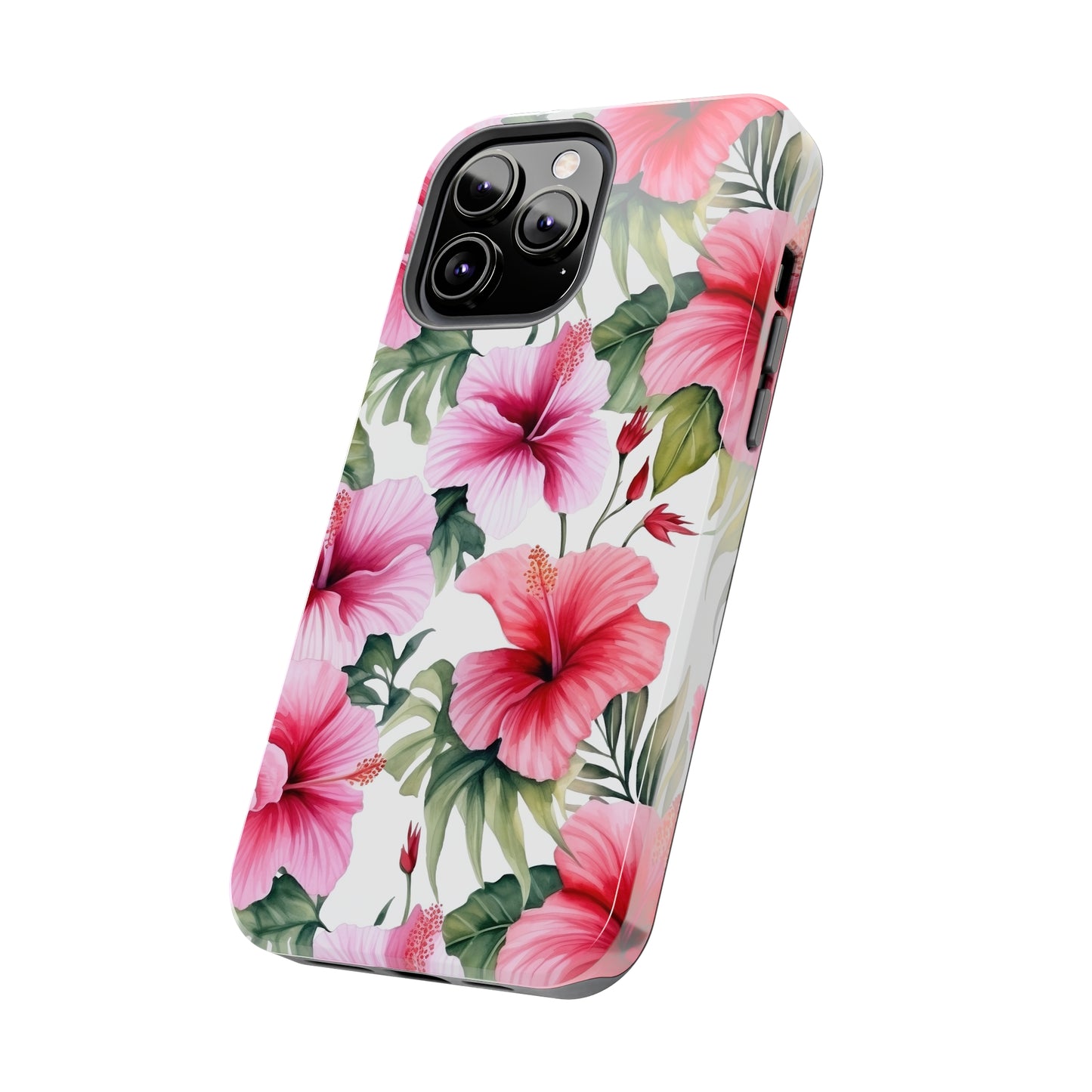 AI Pink Hibiscus Pattern Phone Case for iPhone - Lightweight, Impact Resistant, Wireless Charging Compatible-AI phone case-AI By AJ