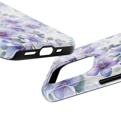 AI Violets Floral Pattern Phone Case for iPhone - Lightweight, Impact Resistant, Wireless Charging Compatible