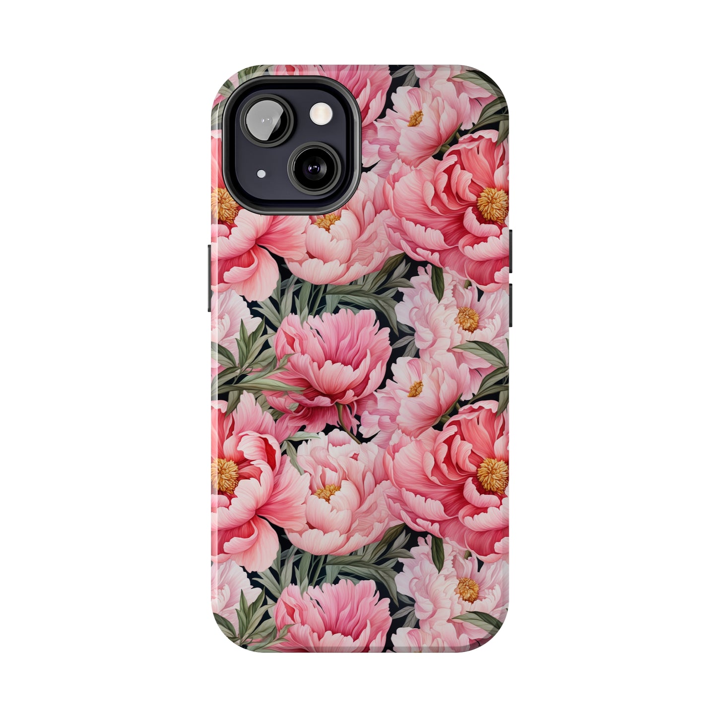 AI Peonies Floral Pattern Phone Case for iPhone - Lightweight, Impact Resistant, Wireless Charging Compatible