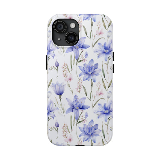 AI Bluebell Pattern Phone Case for iPhone - Lightweight, Impact Resistant, Wireless Charging Compatible