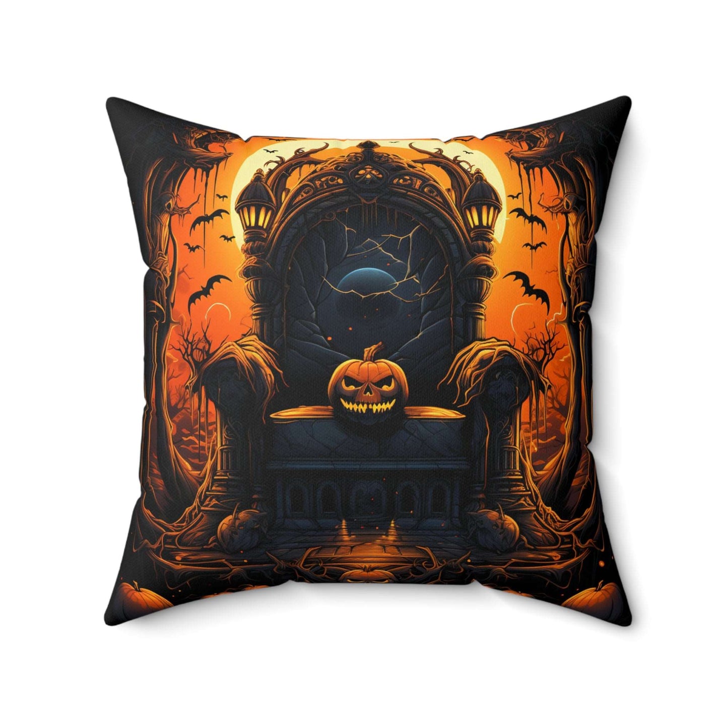 Double sided Halloween Throw Pillow - Spooky Mansion - Pumpkin King Throw Pillow