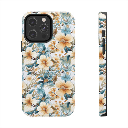 AI Magnolias Floral Pattern Phone Case for iPhone - Lightweight, Impact Resistant, Wireless Charging Compatible