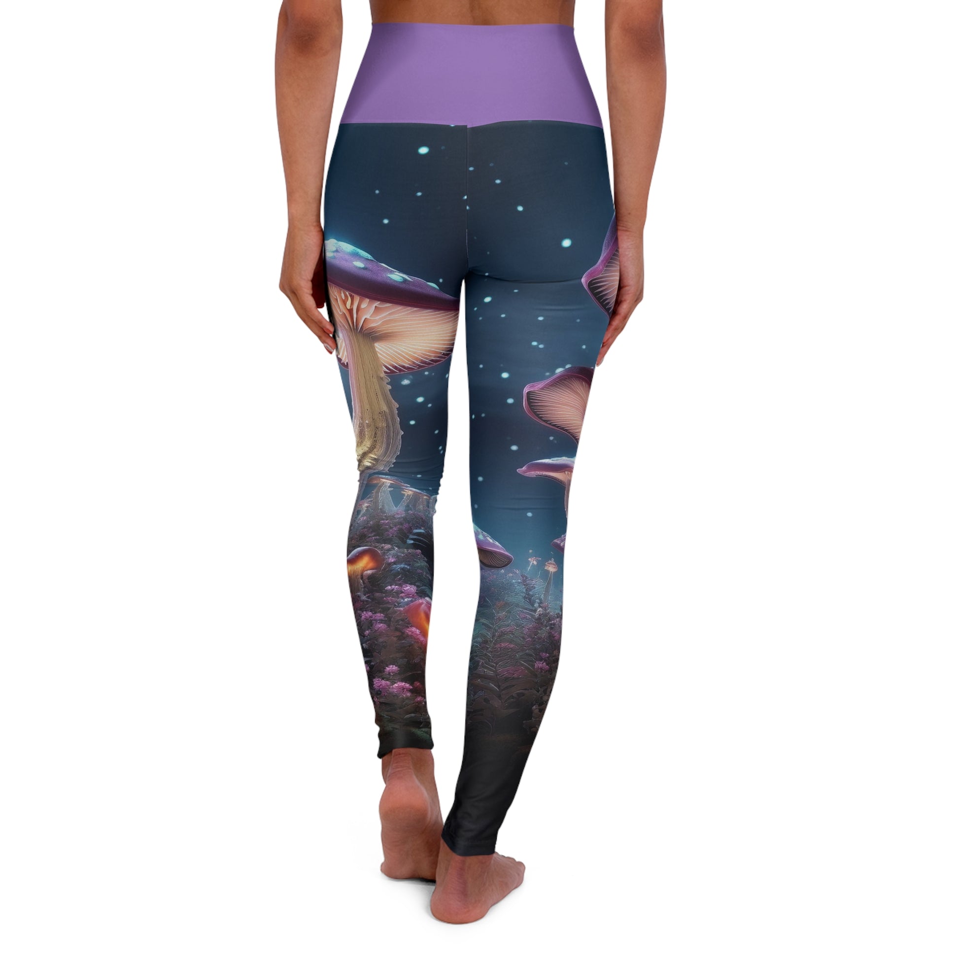 Stylish High Waisted Yoga Leggings with Psychedelic Mushrooms pattern created by AI Art!