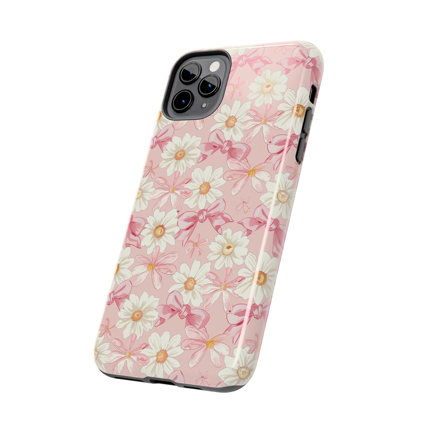 Daisies and Pink Bows Phone Case for iPhone - Lightweight, Impact Resistant, Wireless Charging Compatible