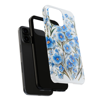 AI Forget Me Nots Flower Pattern Phone Case for iPhone - Lightweight, Impact Resistant, Wireless Charging Compatible