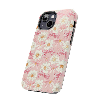 Daisies and Pink Bows Phone Case for iPhone - Lightweight, Impact Resistant, Wireless Charging Compatible