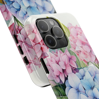 AI Hydrangeas Floral Pattern Phone Case for iPhone - Lightweight, Impact Resistant, Wireless Charging Compatible