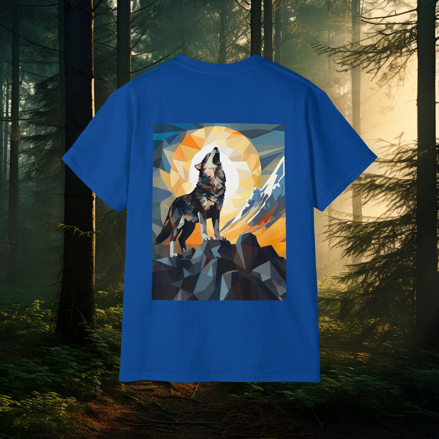 Unisex Abstract Cubist Wolf Howling at the Moon T-Shirt, Mythical Creatures Wolves for Wolf Lovers, Unique Wolf Gift