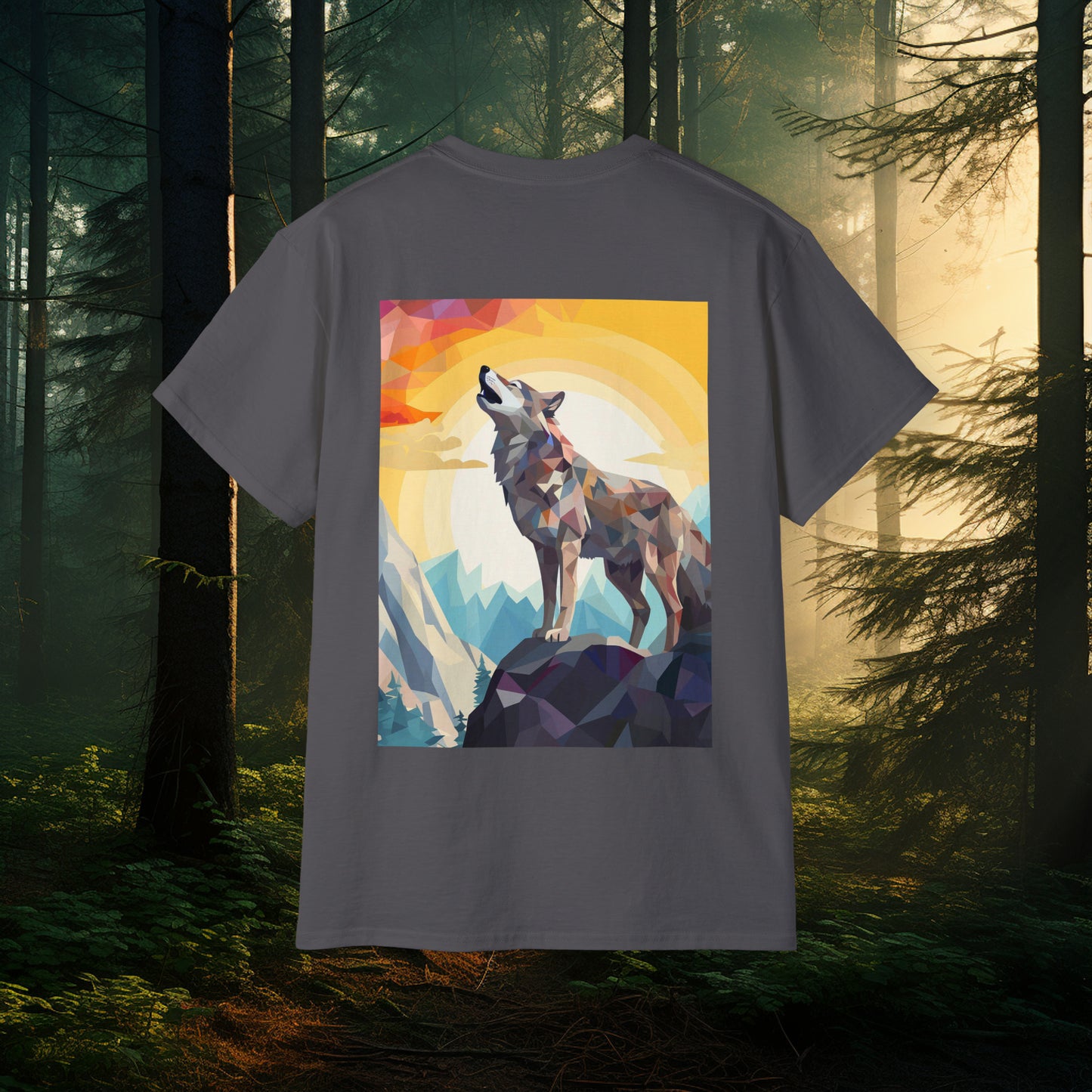 Unisex Cotton Tee with Dual Wolf Imagery: Chest Logo & Full Moon with Full Wolf design on Back!!! Nice Wolf Shirt!!!