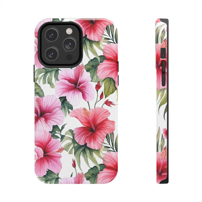 AI Pink Hibiscus Pattern Phone Case for iPhone - Lightweight, Impact Resistant, Wireless Charging Compatible-AI phone case-AI By AJ