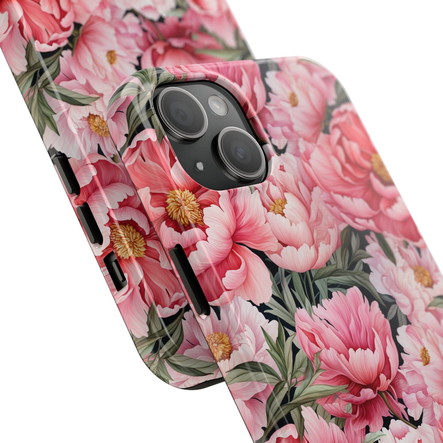 AI Peonies Floral Pattern Phone Case for iPhone - Lightweight, Impact Resistant, Wireless Charging Compatible