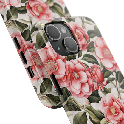 AI Camellias Flower Pattern Phone Case for iPhone - Lightweight, Impact Resistant, Wireless Charging Compatible