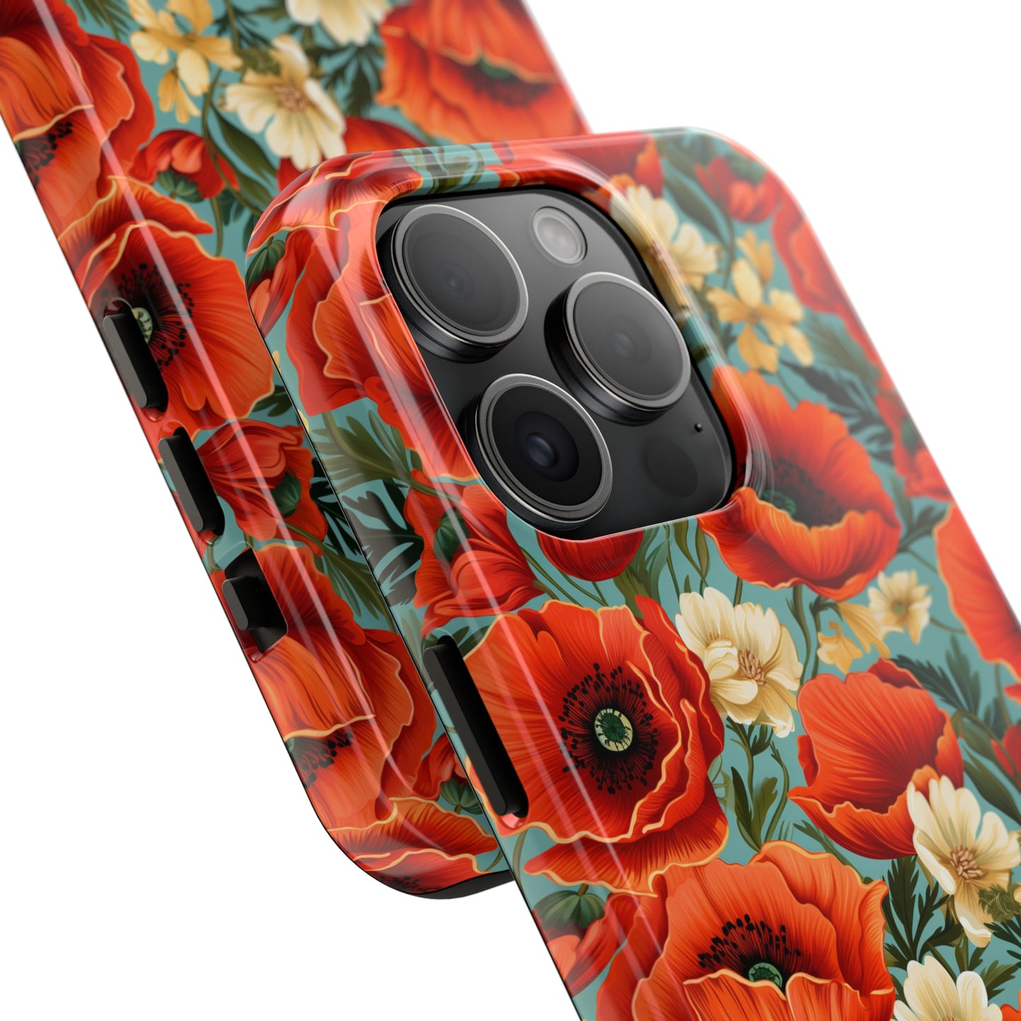 AI Poppies Floral Pattern Phone Case for iPhone - Lightweight, Impact Resistant, Wireless Charging Compatible