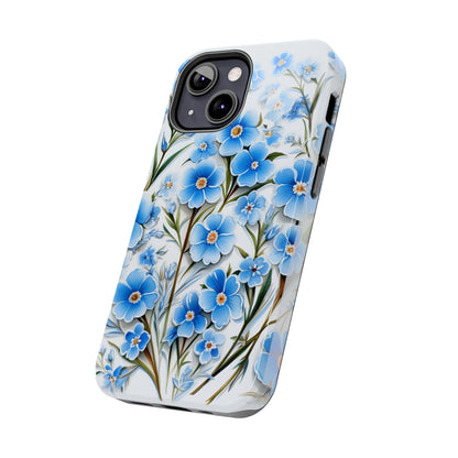 AI Forget Me Nots Flower Pattern Phone Case for iPhone - Lightweight, Impact Resistant, Wireless Charging Compatible