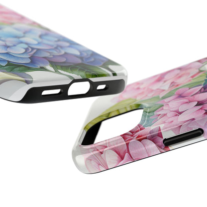 AI Hydrangeas Floral Pattern Phone Case for iPhone - Lightweight, Impact Resistant, Wireless Charging Compatible