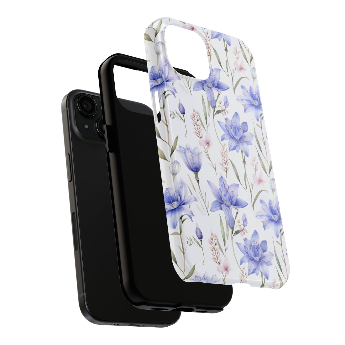 AI Bluebell Pattern Phone Case for iPhone - Lightweight, Impact Resistant, Wireless Charging Compatible