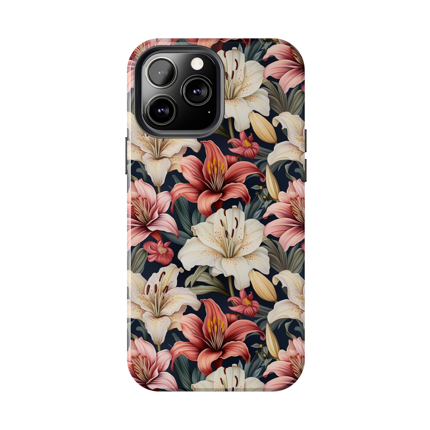 AI Lillies Flower Pattern Phone Case for iPhone - Lightweight, Impact Resistant, Wireless Charging Compatible