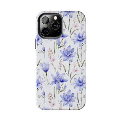 AI Bluebell Pattern Phone Case for iPhone - Lightweight, Impact Resistant, Wireless Charging Compatible