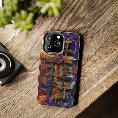 Colorful Crosses Phone Case for iPhone - Lightweight, Impact Resistant, Wireless Charging Compatible