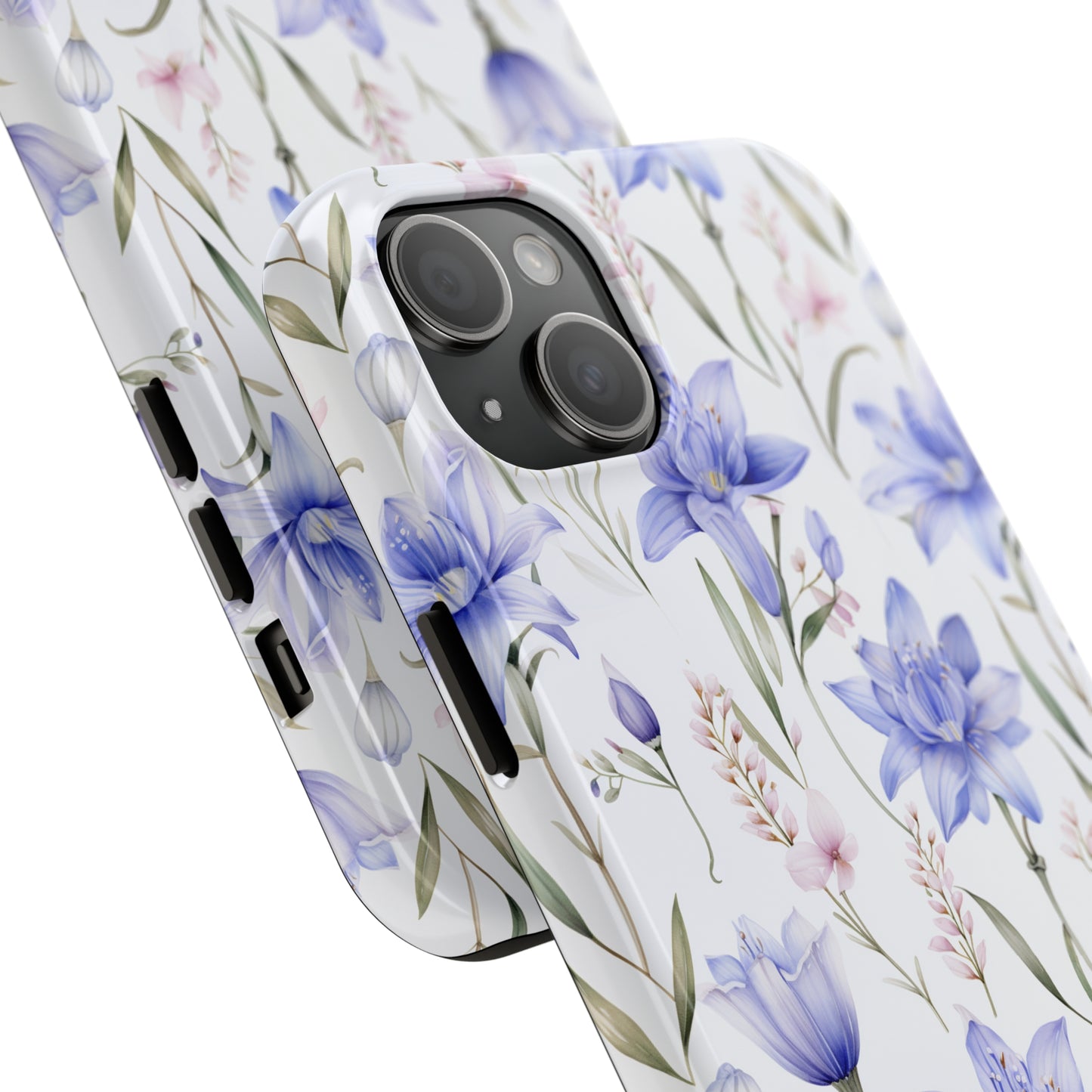 AI Bluebell Pattern Phone Case for iPhone - Lightweight, Impact Resistant, Wireless Charging Compatible