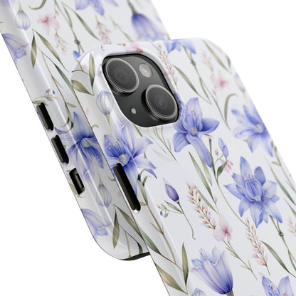 AI Bluebell Pattern Phone Case for iPhone - Lightweight, Impact Resistant, Wireless Charging Compatible