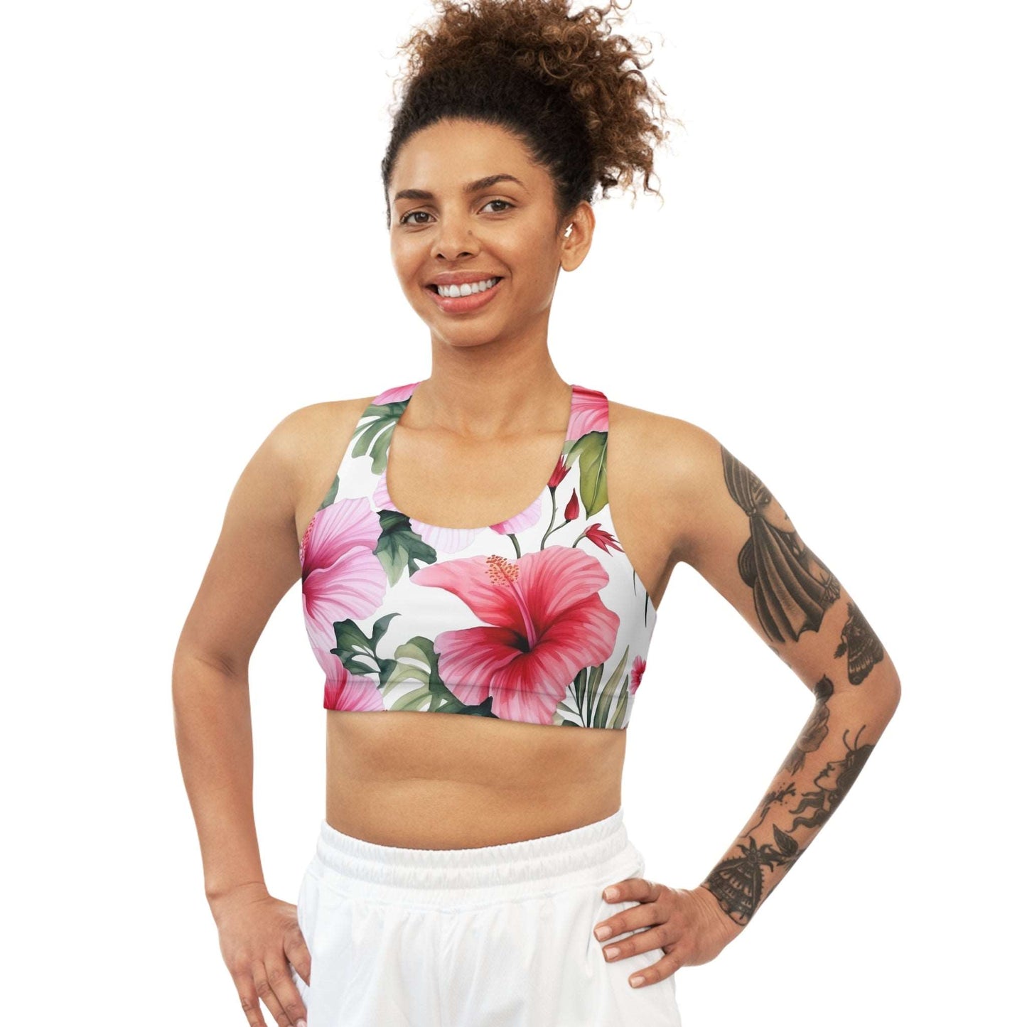 Pink Hibiscus Custom Sports Bra - Stylish & Supportive