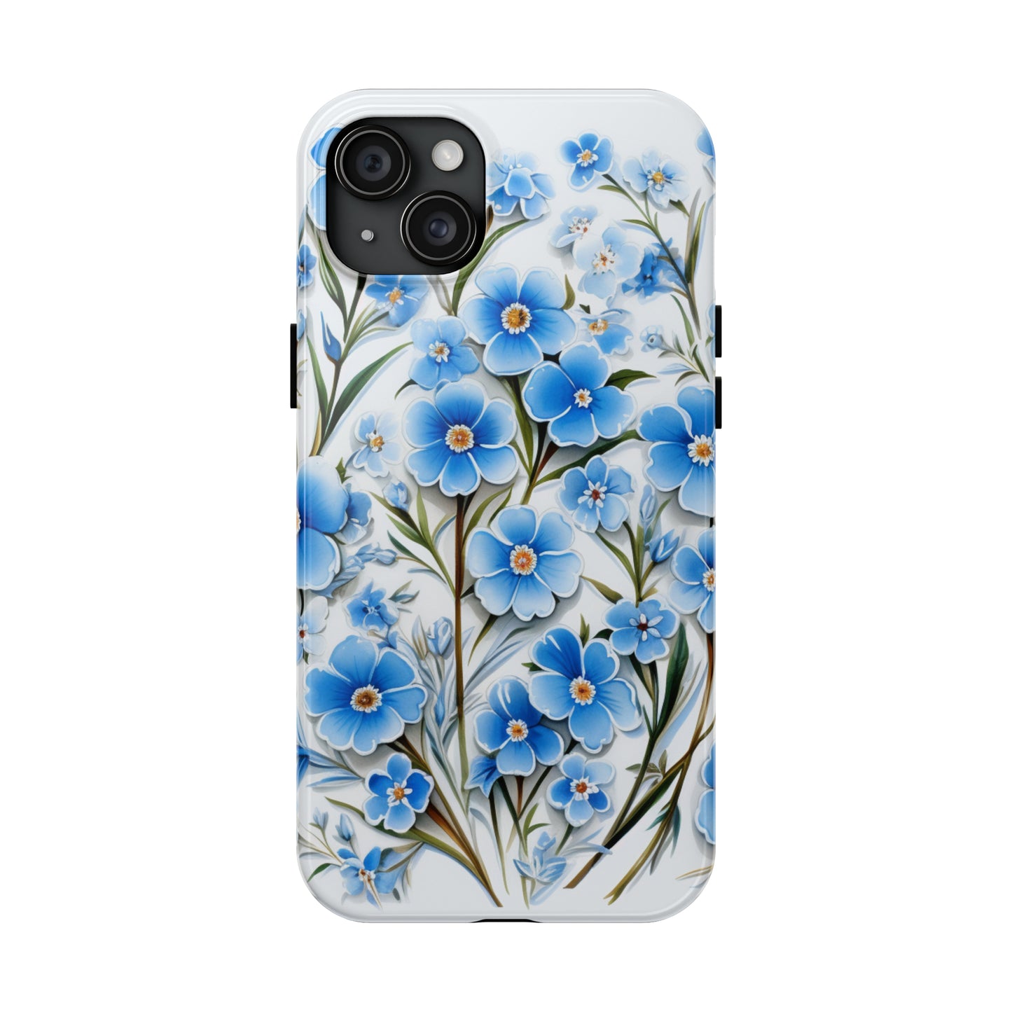 AI Forget Me Nots Flower Pattern Phone Case for iPhone - Lightweight, Impact Resistant, Wireless Charging Compatible