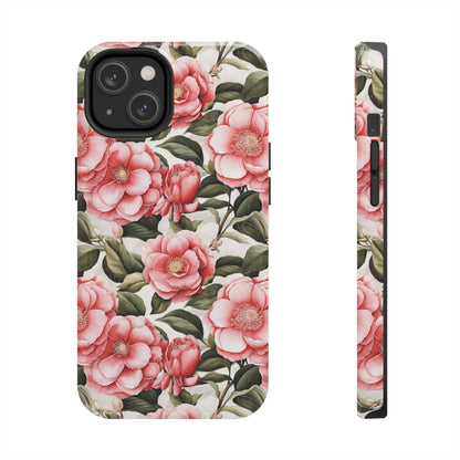 AI Camellias Flower Pattern Phone Case for iPhone - Lightweight, Impact Resistant, Wireless Charging Compatible