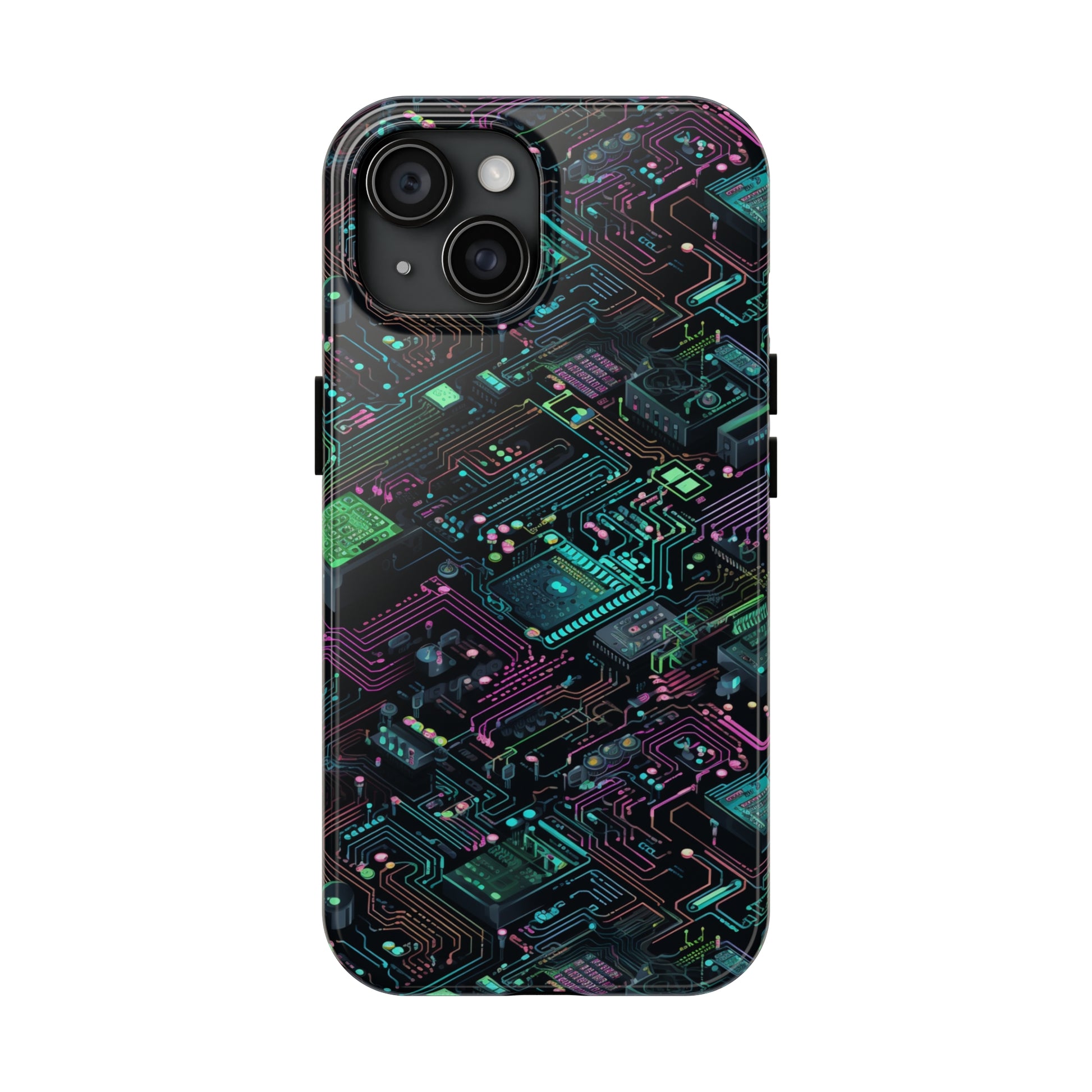 AI Retro Tech Pattern Phone Case for iPhone - Lightweight, Impact Resistant, Wireless Charging Compatible-AI phone case-AI By AJ