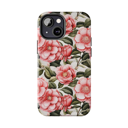 AI Camellias Flower Pattern Phone Case for iPhone - Lightweight, Impact Resistant, Wireless Charging Compatible