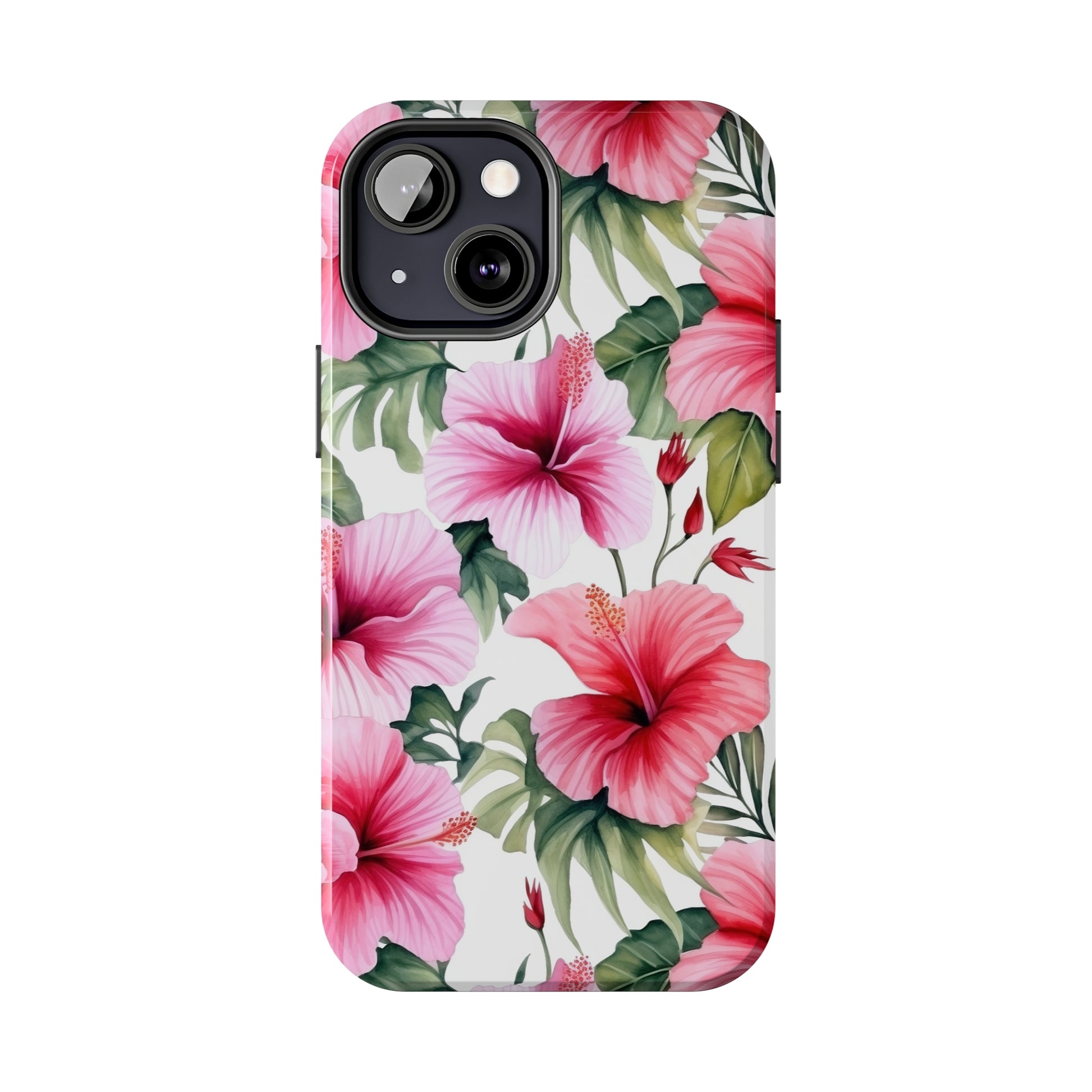 AI Pink Hibiscus Pattern Phone Case for iPhone - Lightweight, Impact Resistant, Wireless Charging Compatible-AI phone case-AI By AJ