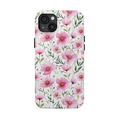 AI Cosmos Flower Pattern Phone Case for iPhone - Lightweight, Impact Resistant, Wireless Charging Compatible