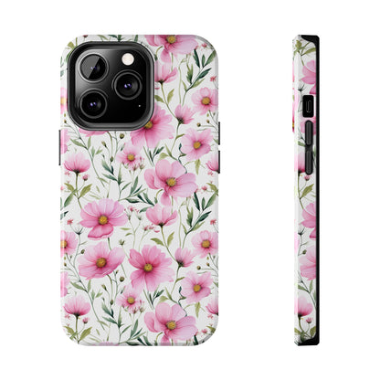 AI Cosmos Flower Pattern Phone Case for iPhone - Lightweight, Impact Resistant, Wireless Charging Compatible