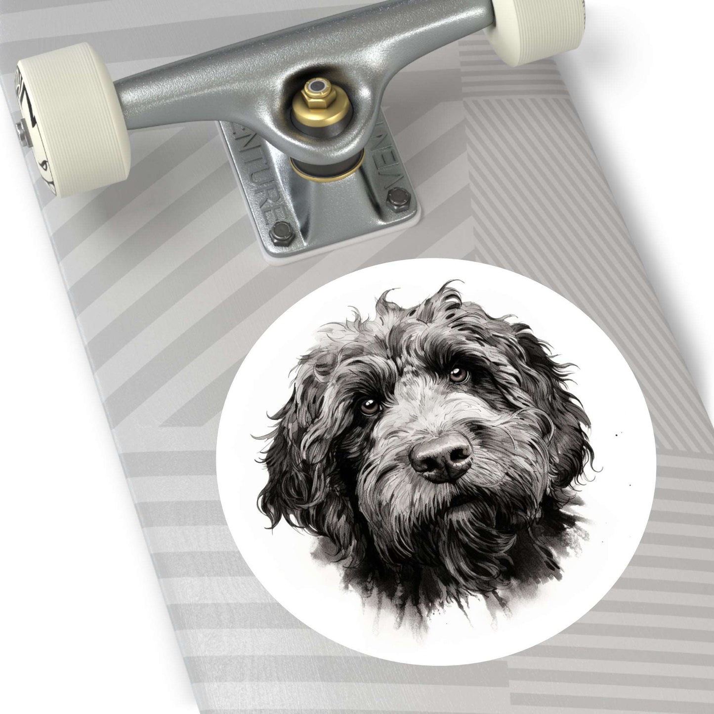 Round Vinyl Dog Sticker - Newfypoo, Labradoodle, Pet Decal