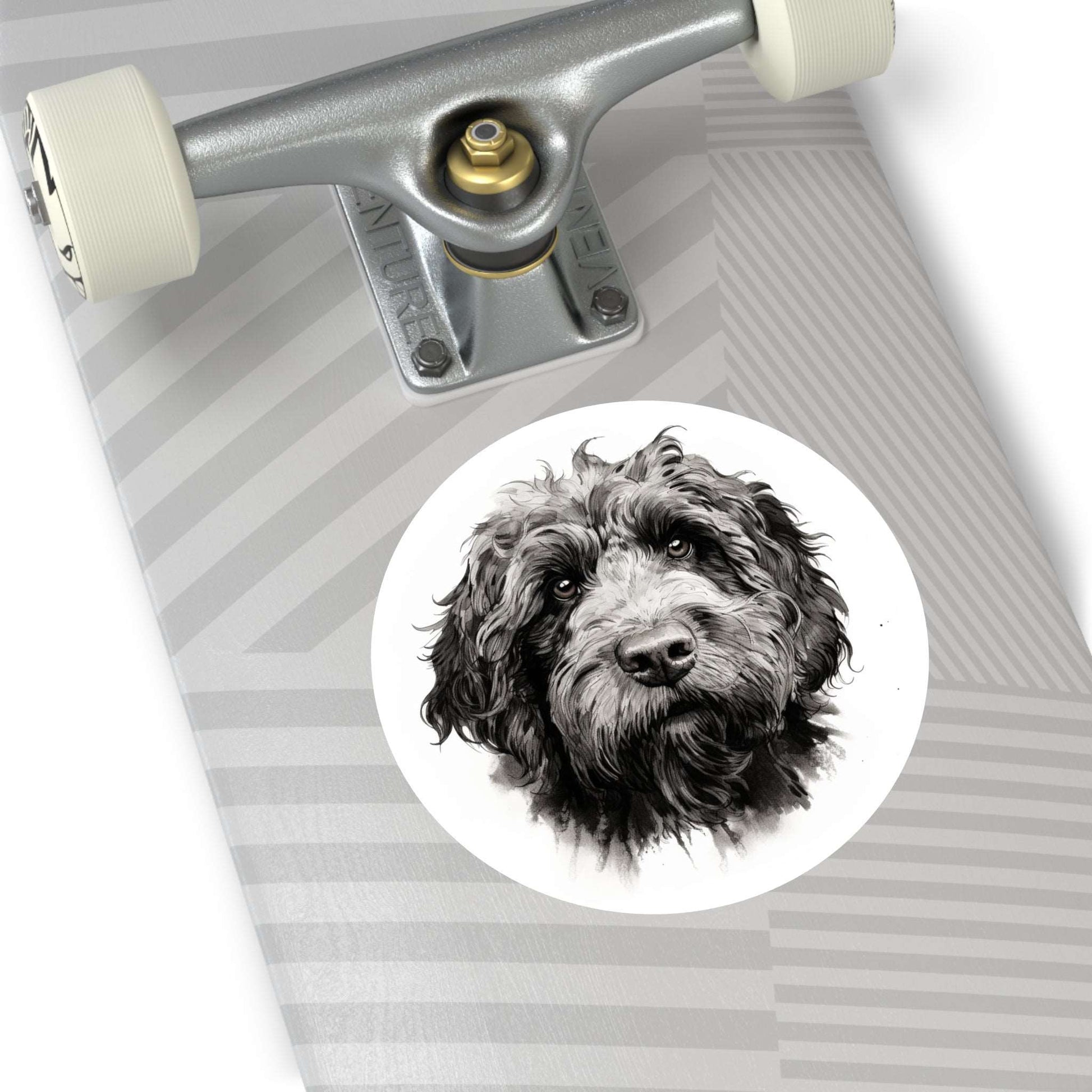 Round Vinyl Dog Sticker - Newfypoo, Labradoodle, Pet Decal