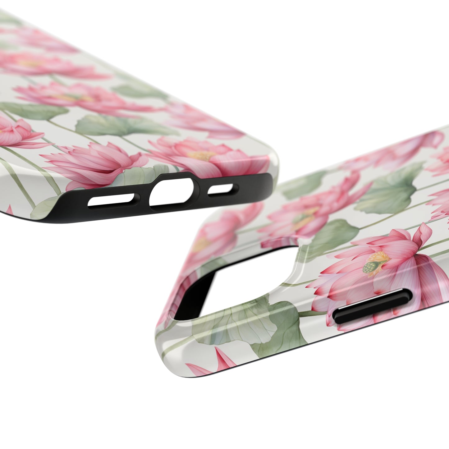 AI Lotus Flower Pattern Phone Case for iPhone - Lightweight, Impact Resistant, Wireless Charging Compatible