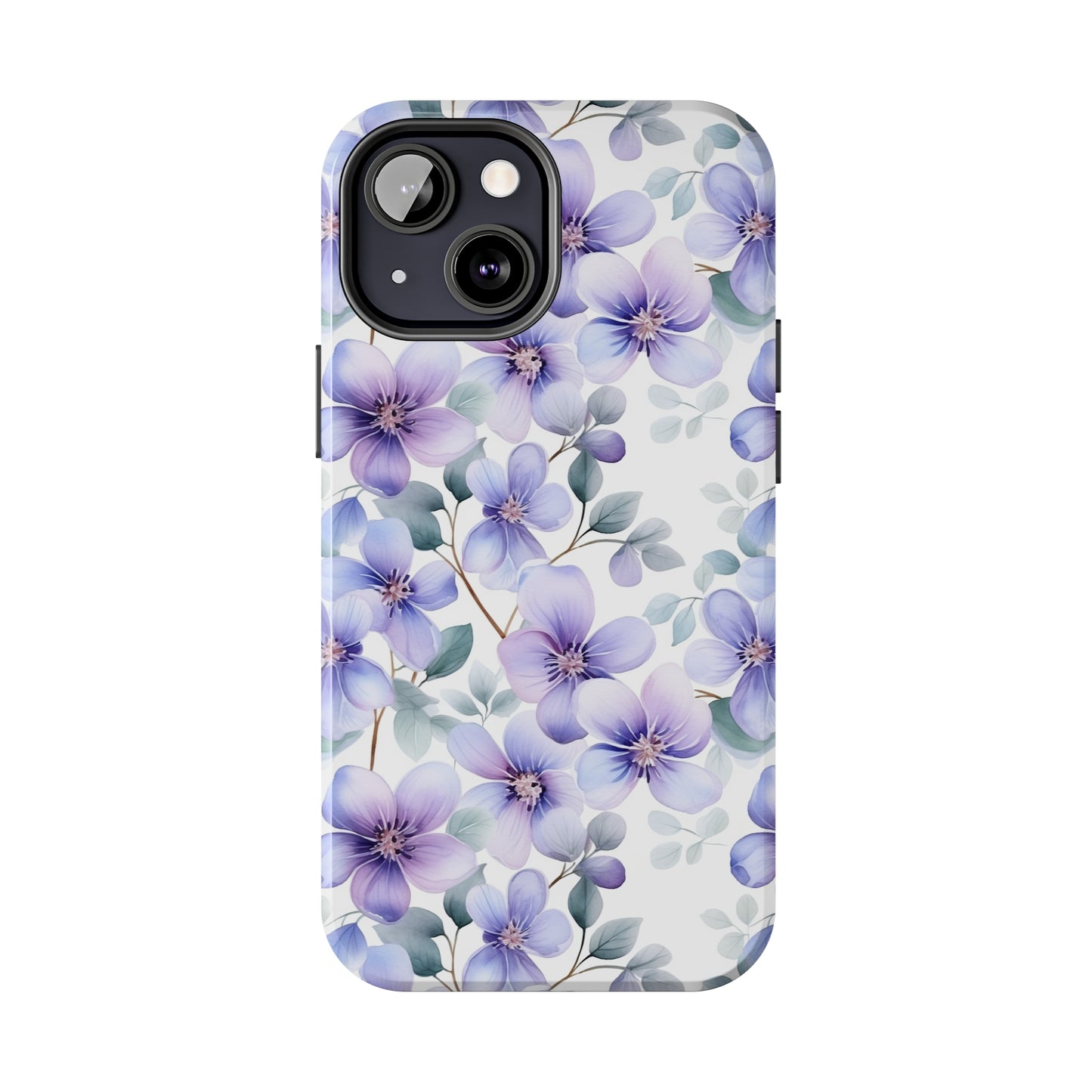 AI Violets Floral Pattern Phone Case for iPhone - Lightweight, Impact Resistant, Wireless Charging Compatible