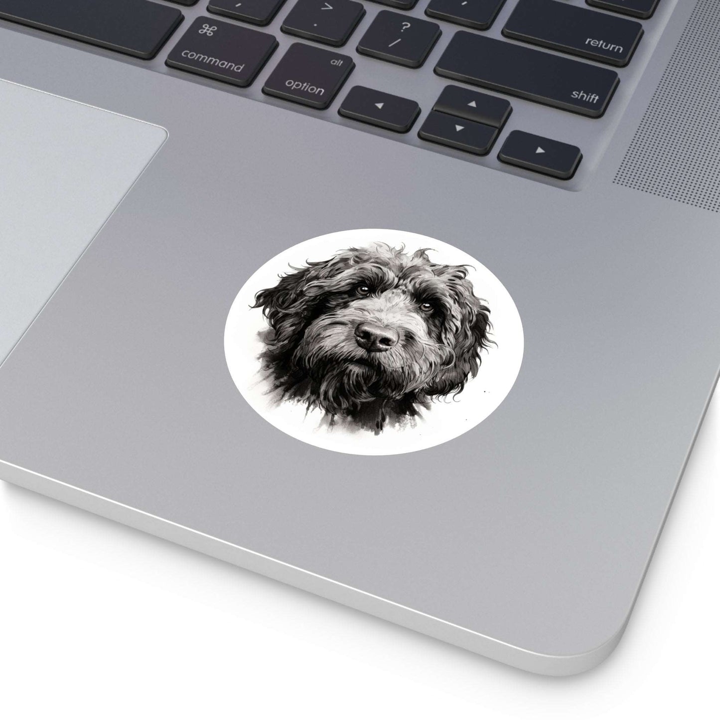 Round Vinyl Dog Sticker - Newfypoo, Labradoodle, Pet Decal