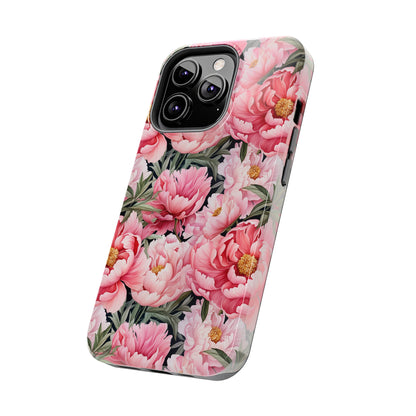 AI Peonies Floral Pattern Phone Case for iPhone - Lightweight, Impact Resistant, Wireless Charging Compatible