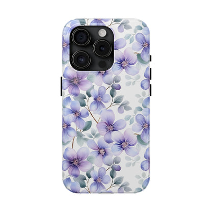 AI Violets Floral Pattern Phone Case for iPhone - Lightweight, Impact Resistant, Wireless Charging Compatible