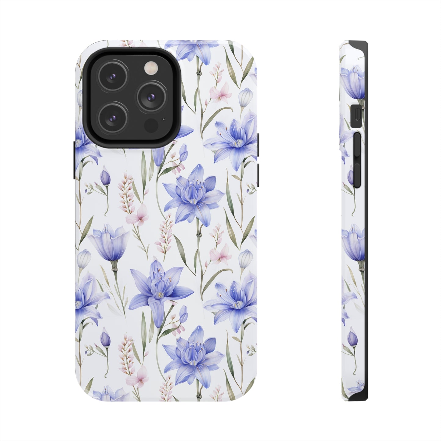 AI Bluebell Pattern Phone Case for iPhone - Lightweight, Impact Resistant, Wireless Charging Compatible