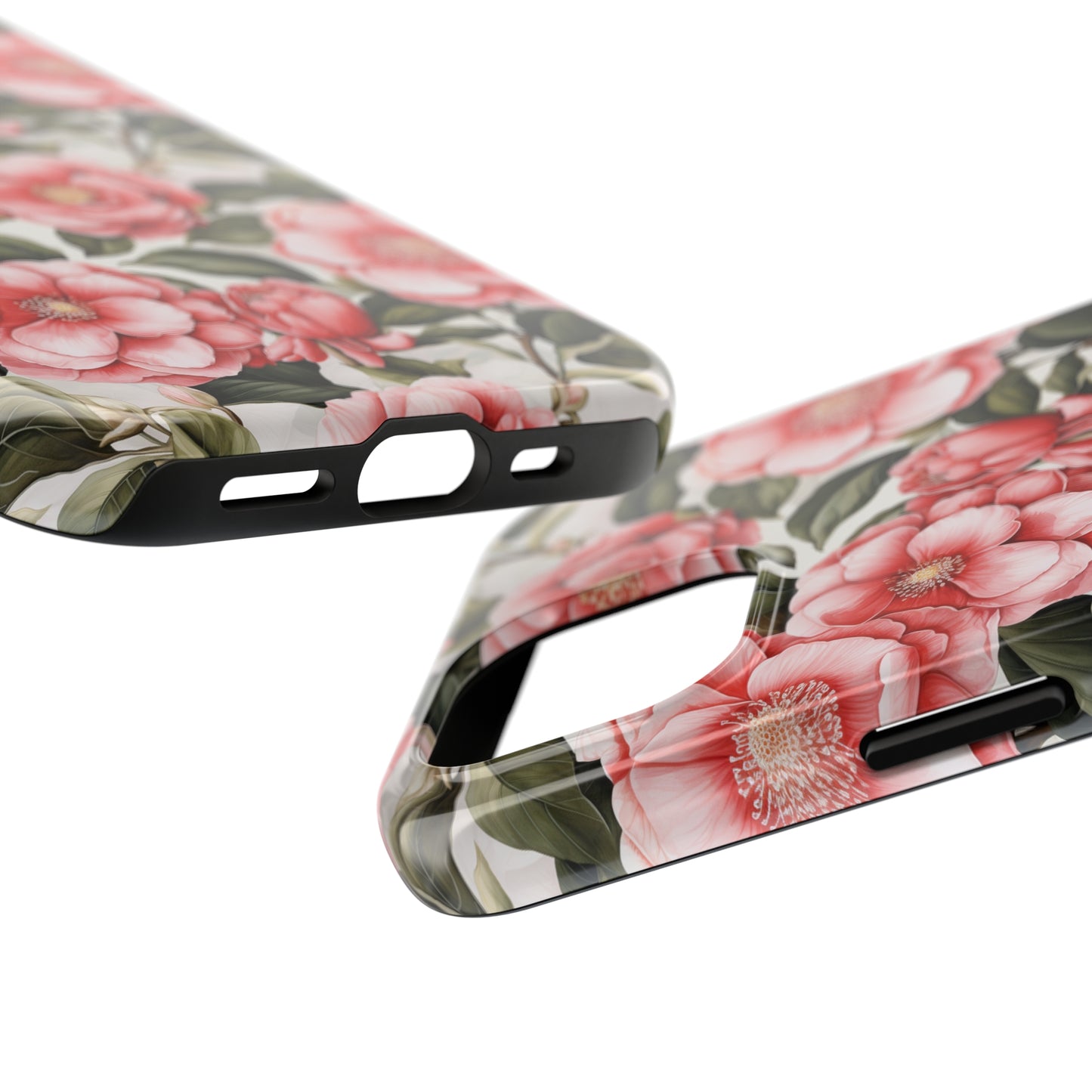 AI Camellias Flower Pattern Phone Case for iPhone - Lightweight, Impact Resistant, Wireless Charging Compatible