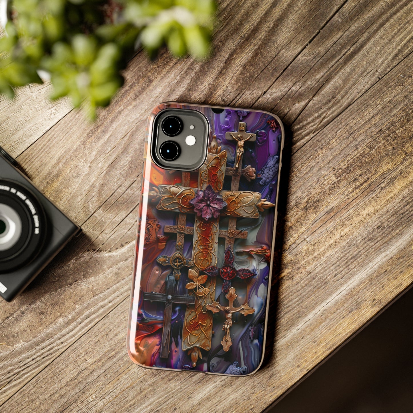 Colorful Crosses Phone Case for iPhone - Lightweight, Impact Resistant, Wireless Charging Compatible