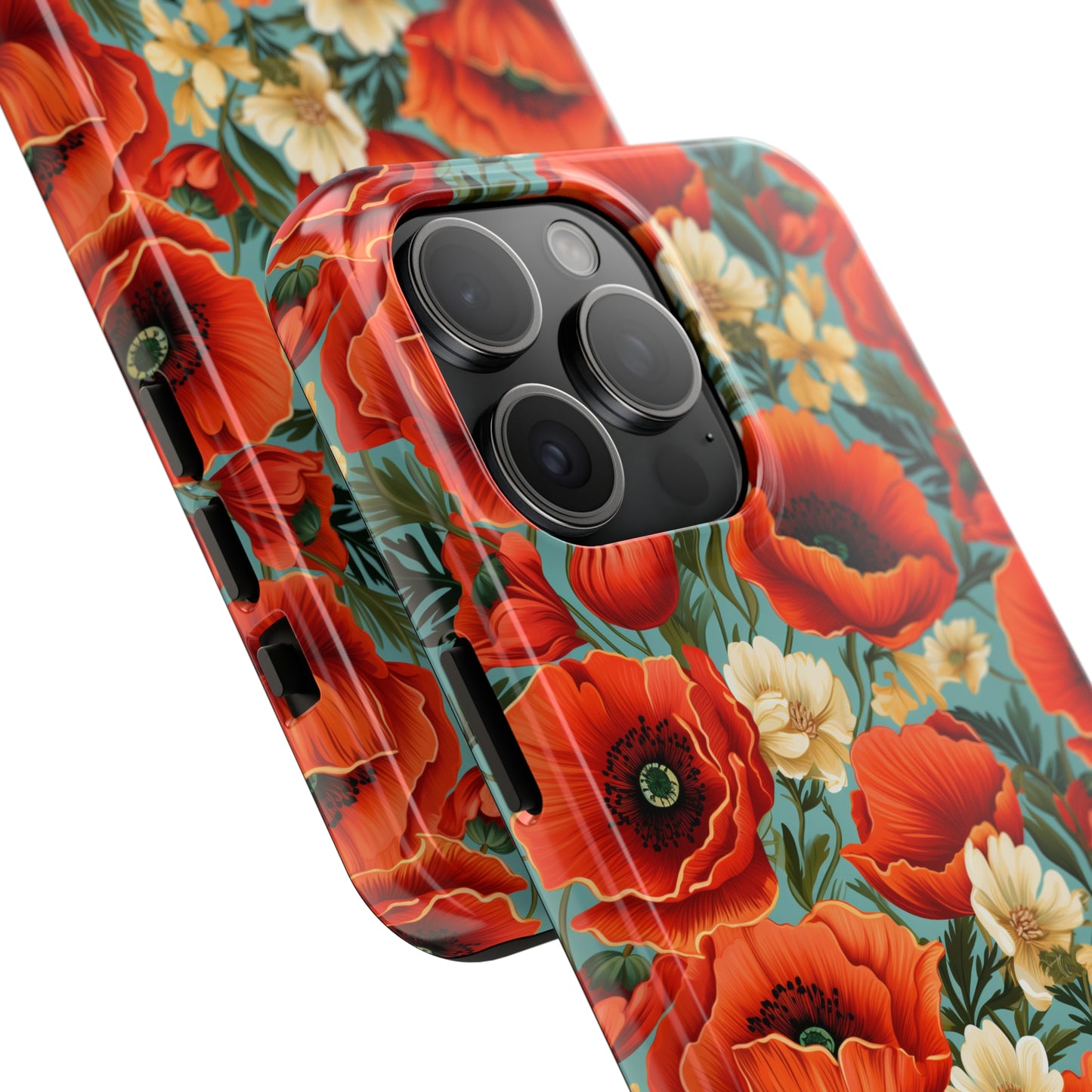 AI Poppies Floral Pattern Phone Case for iPhone - Lightweight, Impact Resistant, Wireless Charging Compatible