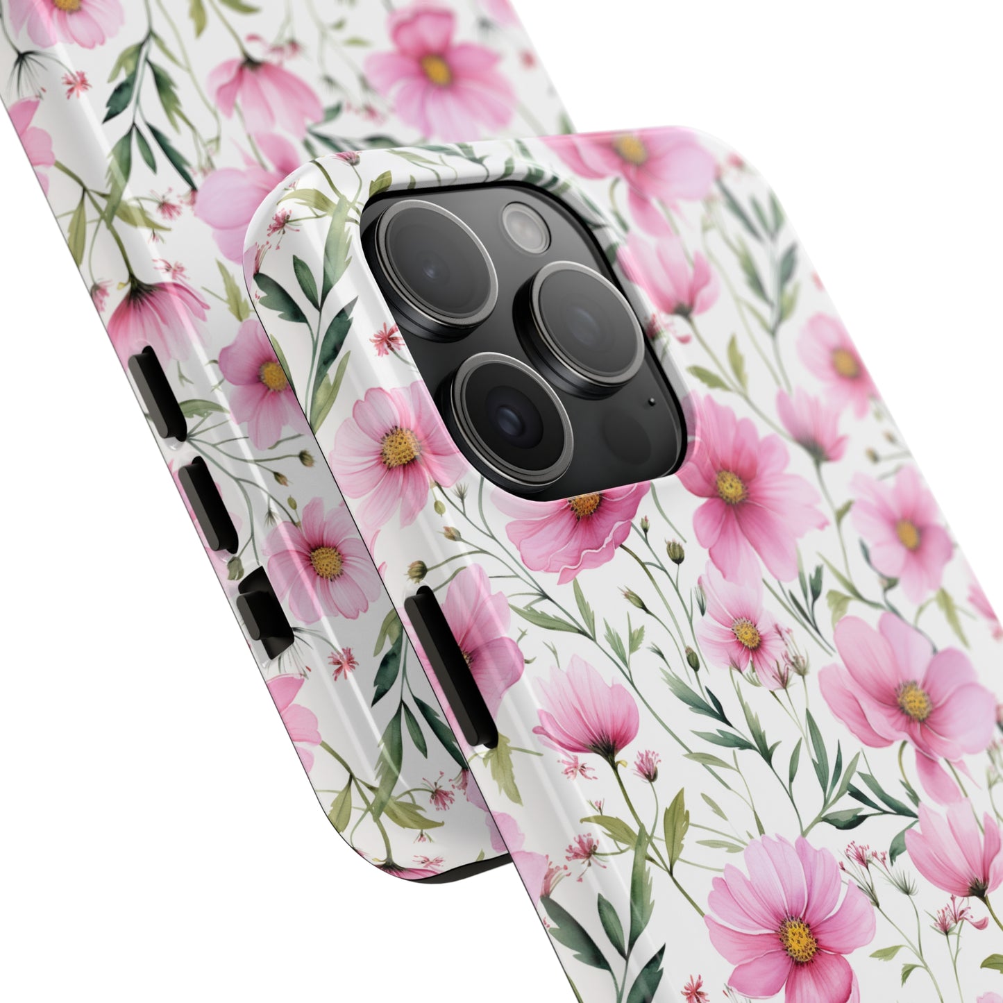 AI Cosmos Flower Pattern Phone Case for iPhone - Lightweight, Impact Resistant, Wireless Charging Compatible