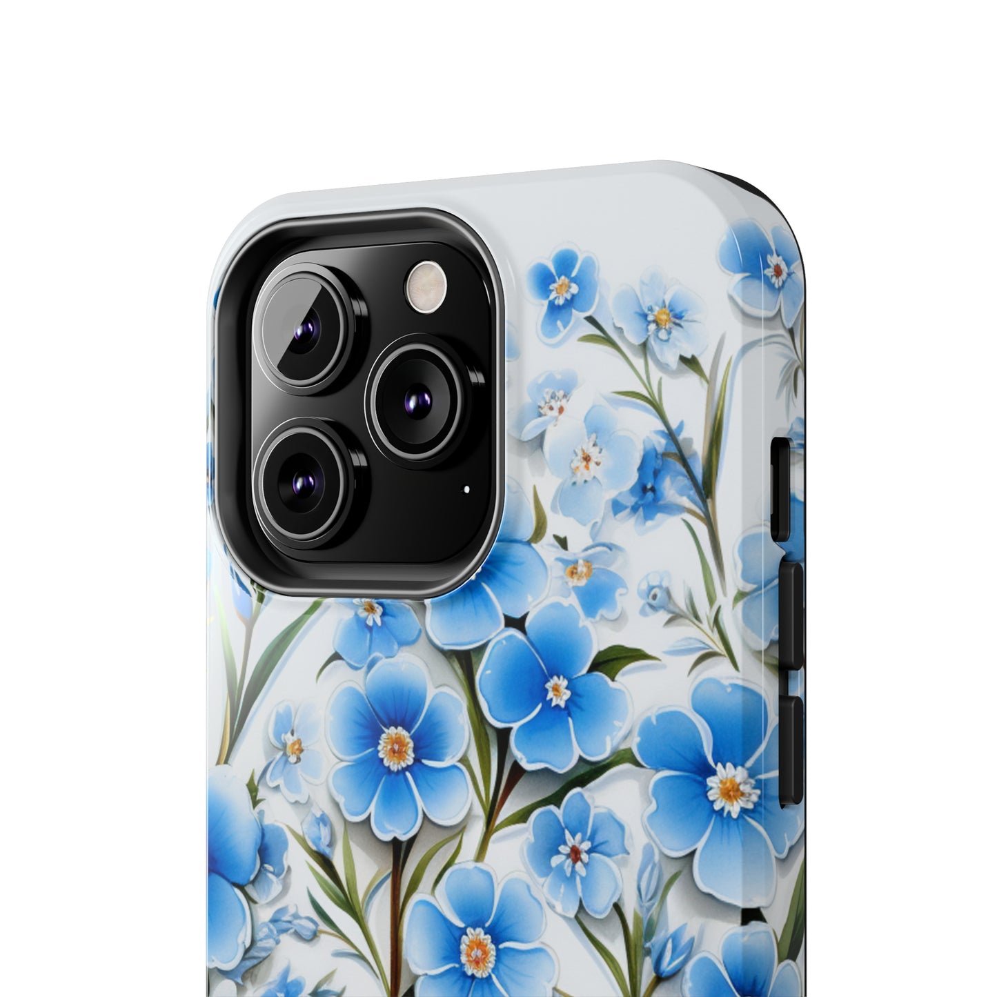 AI Forget Me Nots Flower Pattern Phone Case for iPhone - Lightweight, Impact Resistant, Wireless Charging Compatible