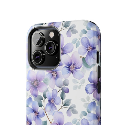 AI Violets Floral Pattern Phone Case for iPhone - Lightweight, Impact Resistant, Wireless Charging Compatible