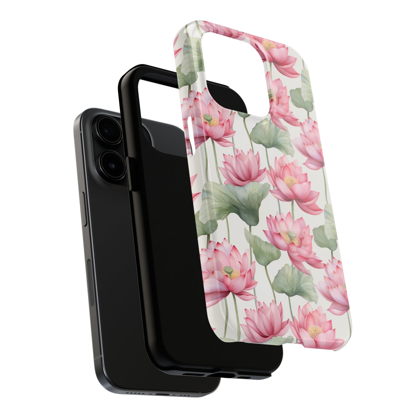 AI Lotus Flower Pattern Phone Case for iPhone - Lightweight, Impact Resistant, Wireless Charging Compatible