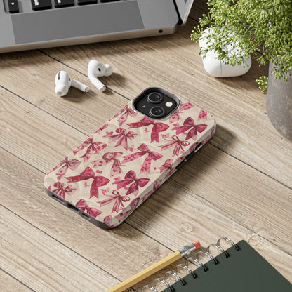 Pink Bows 3 Phone Case for iPhone - Lightweight, Impact Resistant, Wireless Charging Compatible